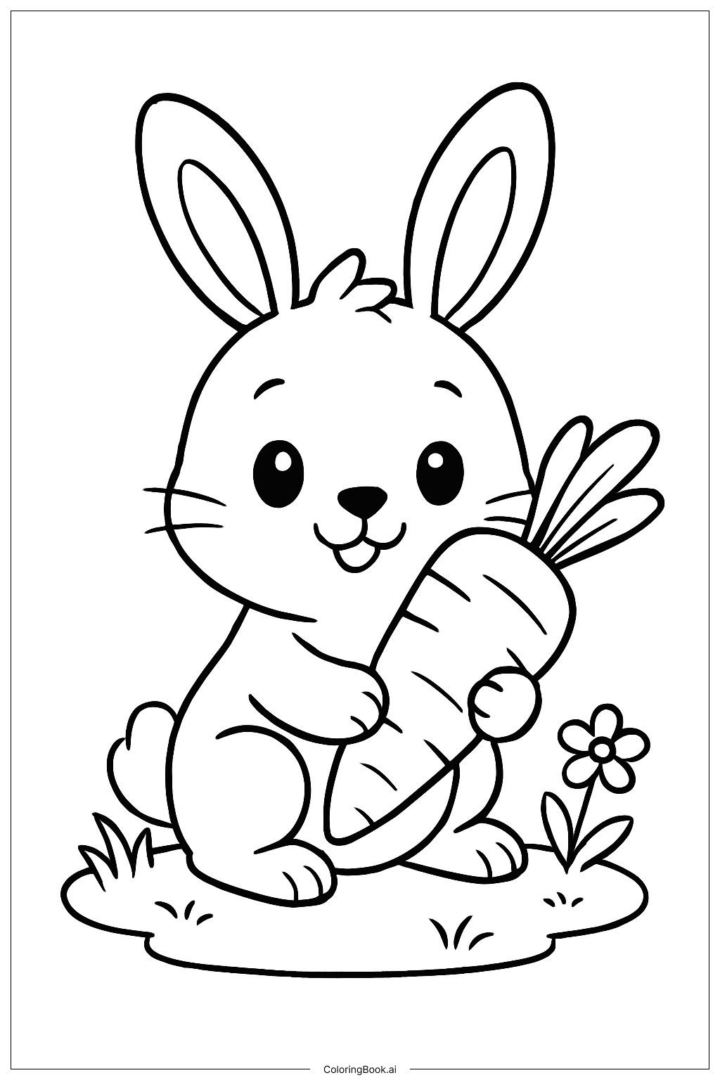  당근을 든 만화 토끼 색칠공부 페이지 