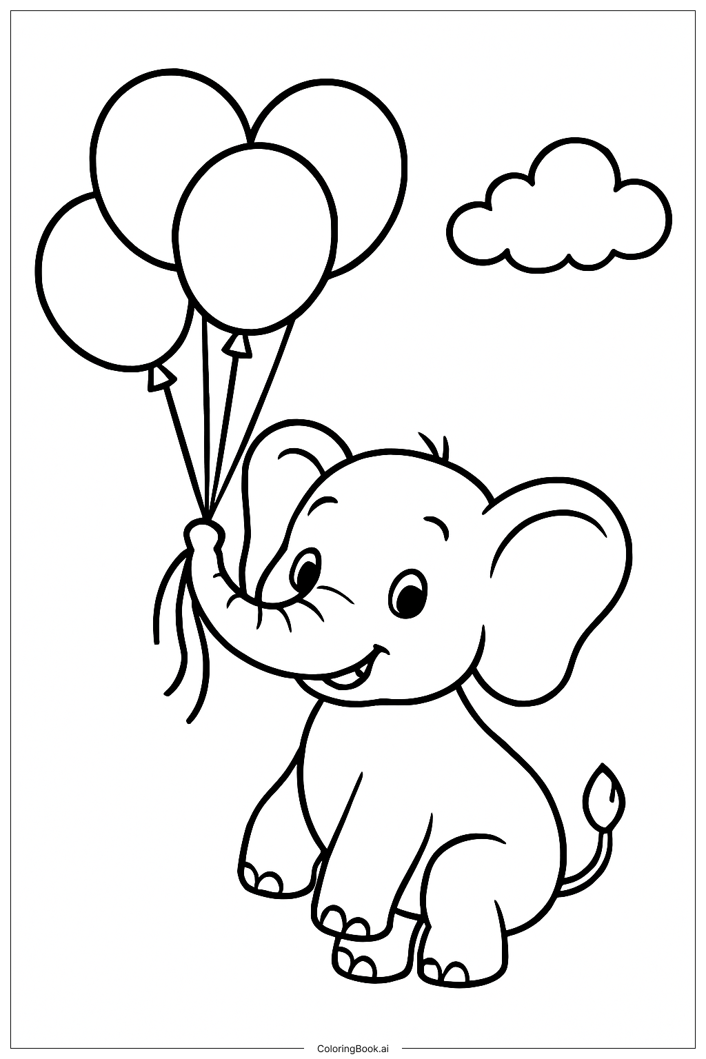  Trang tô màu Chú Voi Hoạt Hình Với Bong Bóng 