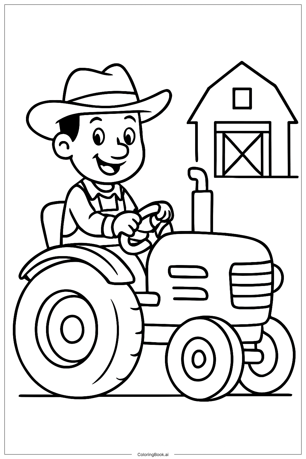  트랙터 위 만화 농부 색칠공부 페이지 