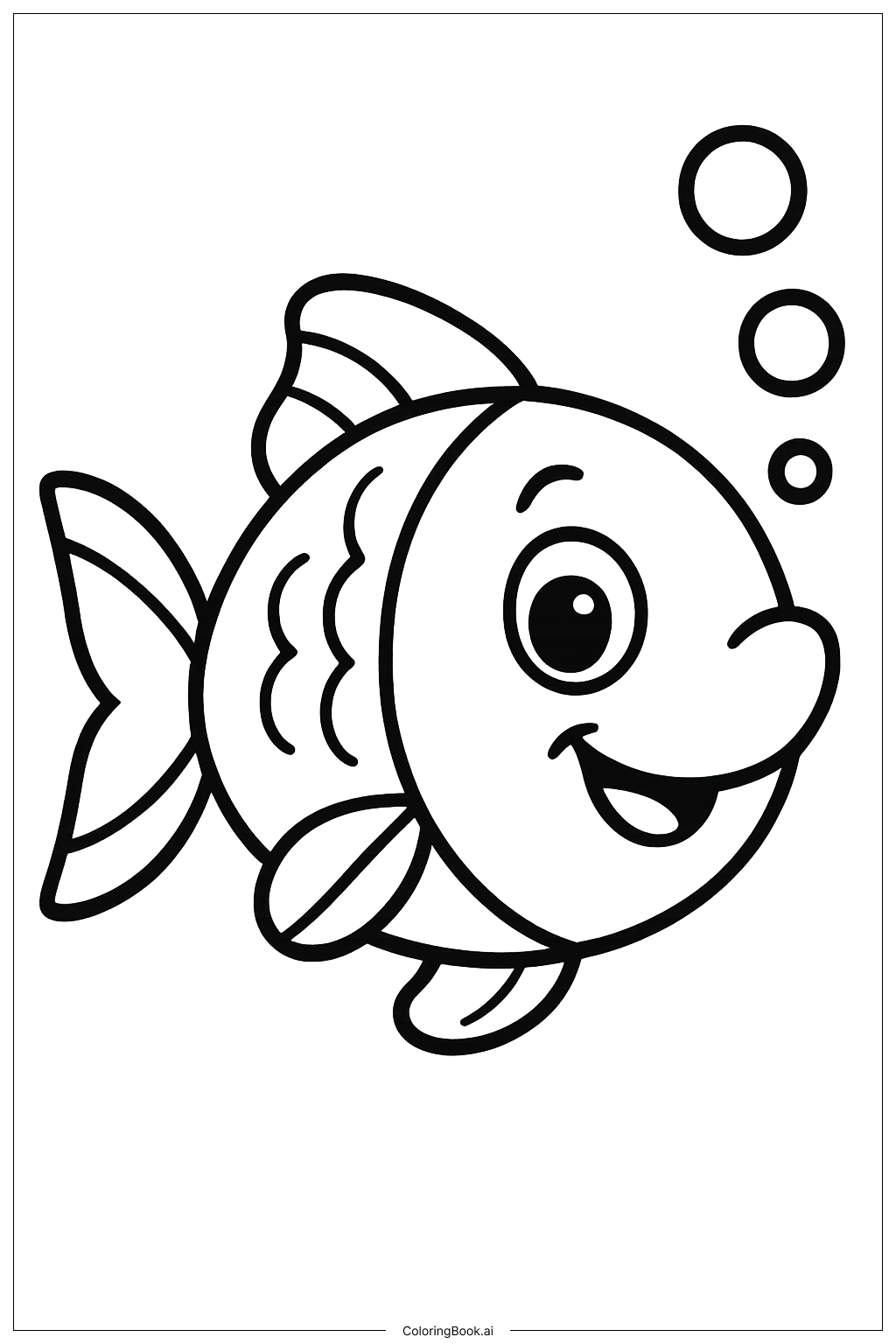  거품이 있는 만화 물고기 색칠공부 페이지 