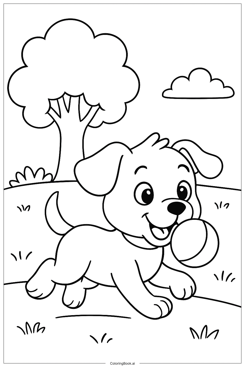  Trang tô màu Chó Con Hoạt Hình Chơi Ném Bóng 
