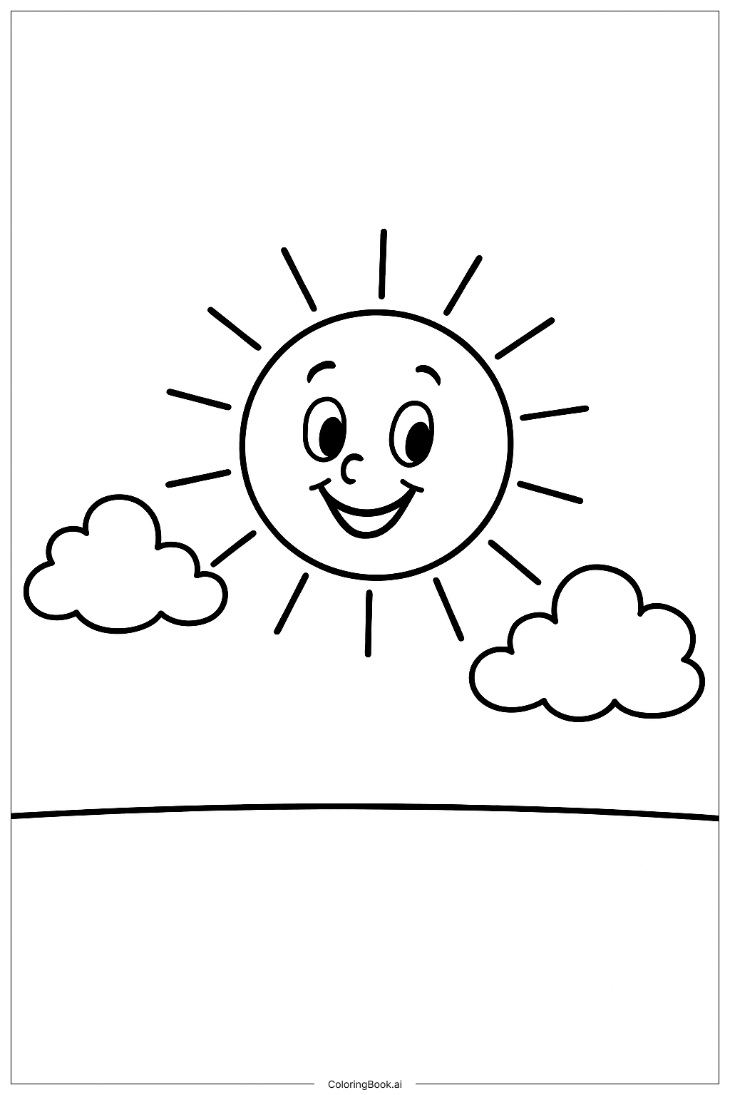  Trang tô màu Mặt Trời Hoạt Hình Và Những Đám Mây 