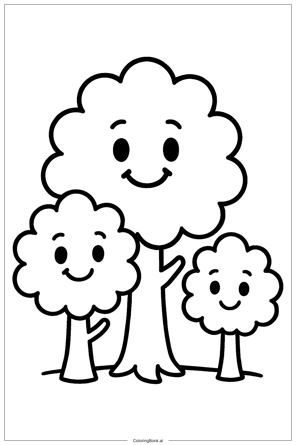 Página para colorir de Família de Árvores em Desenho Animado