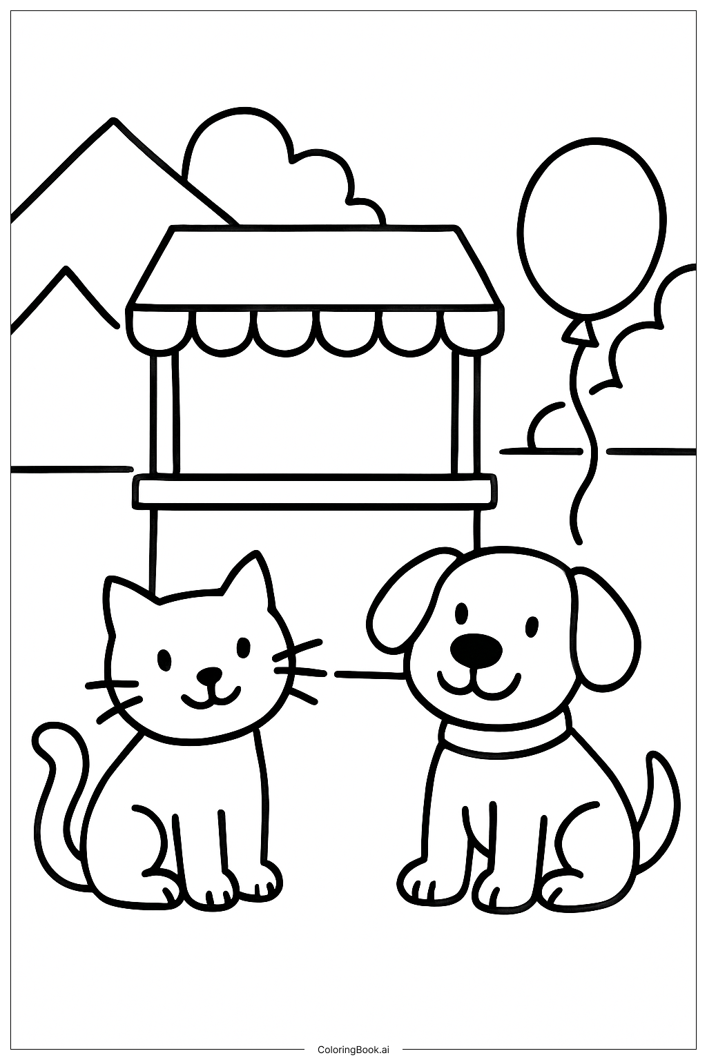  Trang tô màu Mèo Và Chó Ở Hội Chợ 
