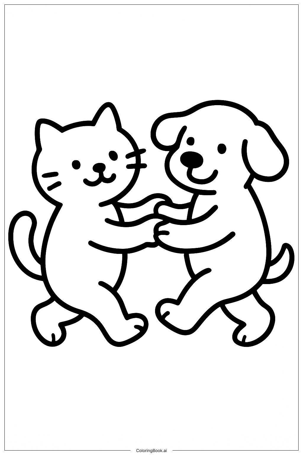  貓咪和狗狗跳舞著色頁 