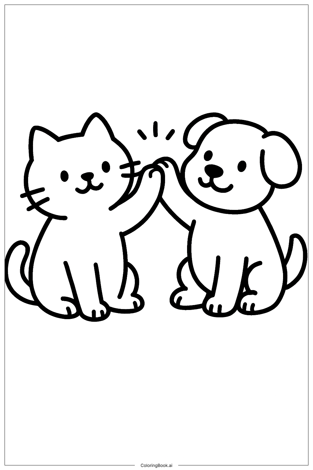  貓咪與狗狗擊掌著色頁 