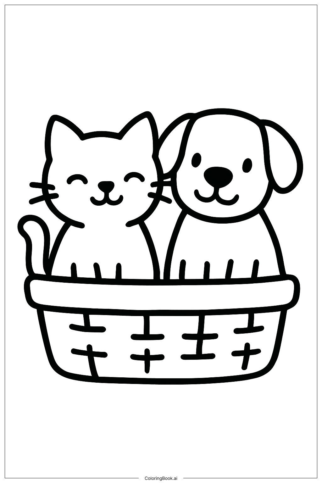  貓狗同籃著色頁 