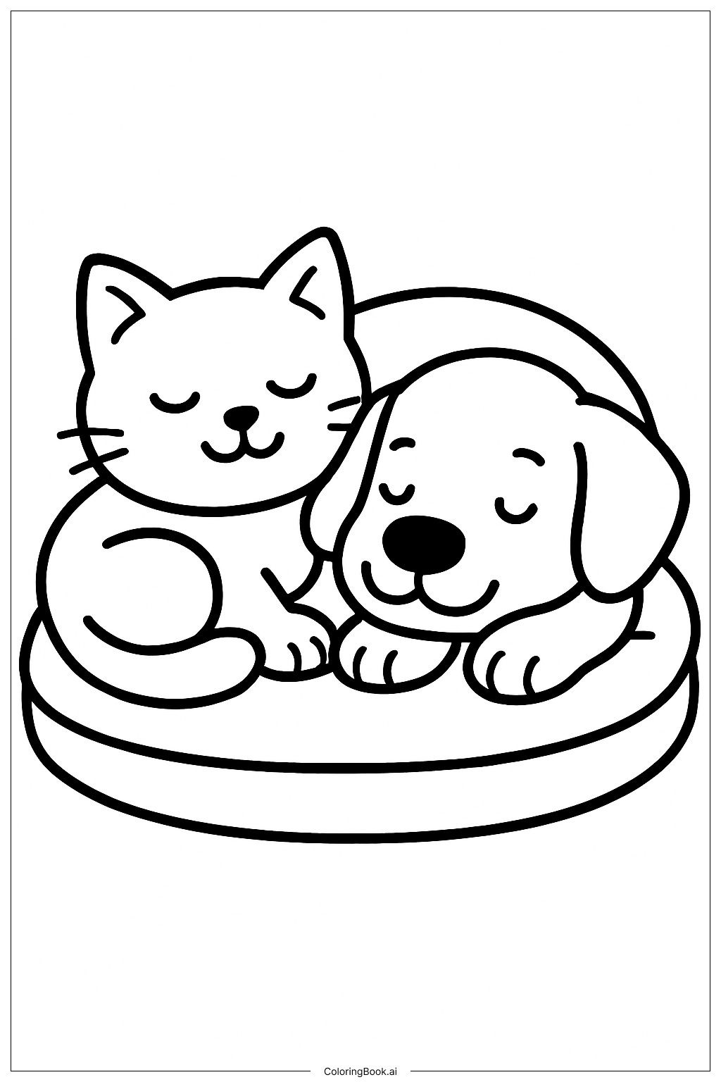  貓咪與狗狗在抱枕上著色頁 