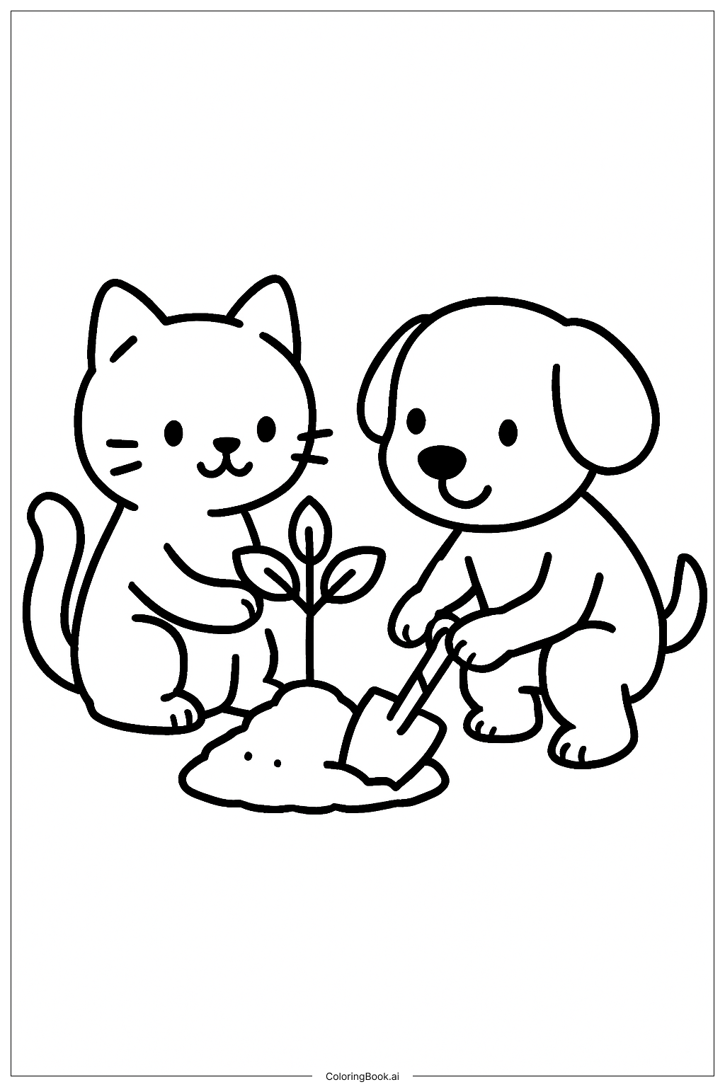  Trang tô màu Mèo Và Chó Trồng Cây 