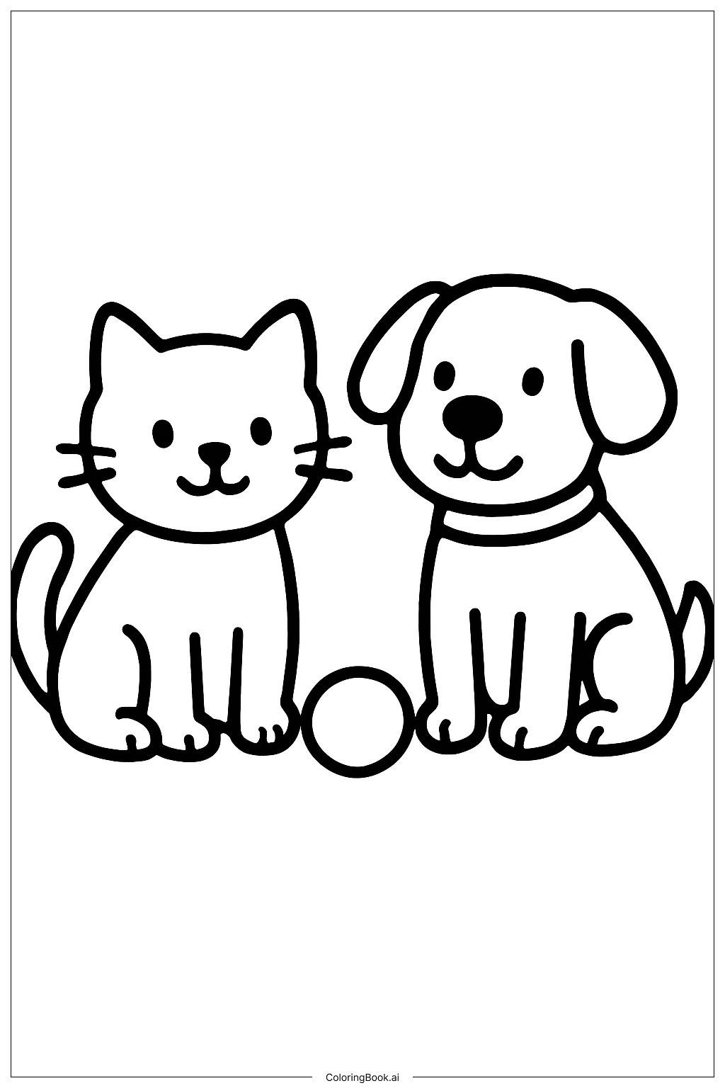  貓咪與狗狗玩球著色頁 