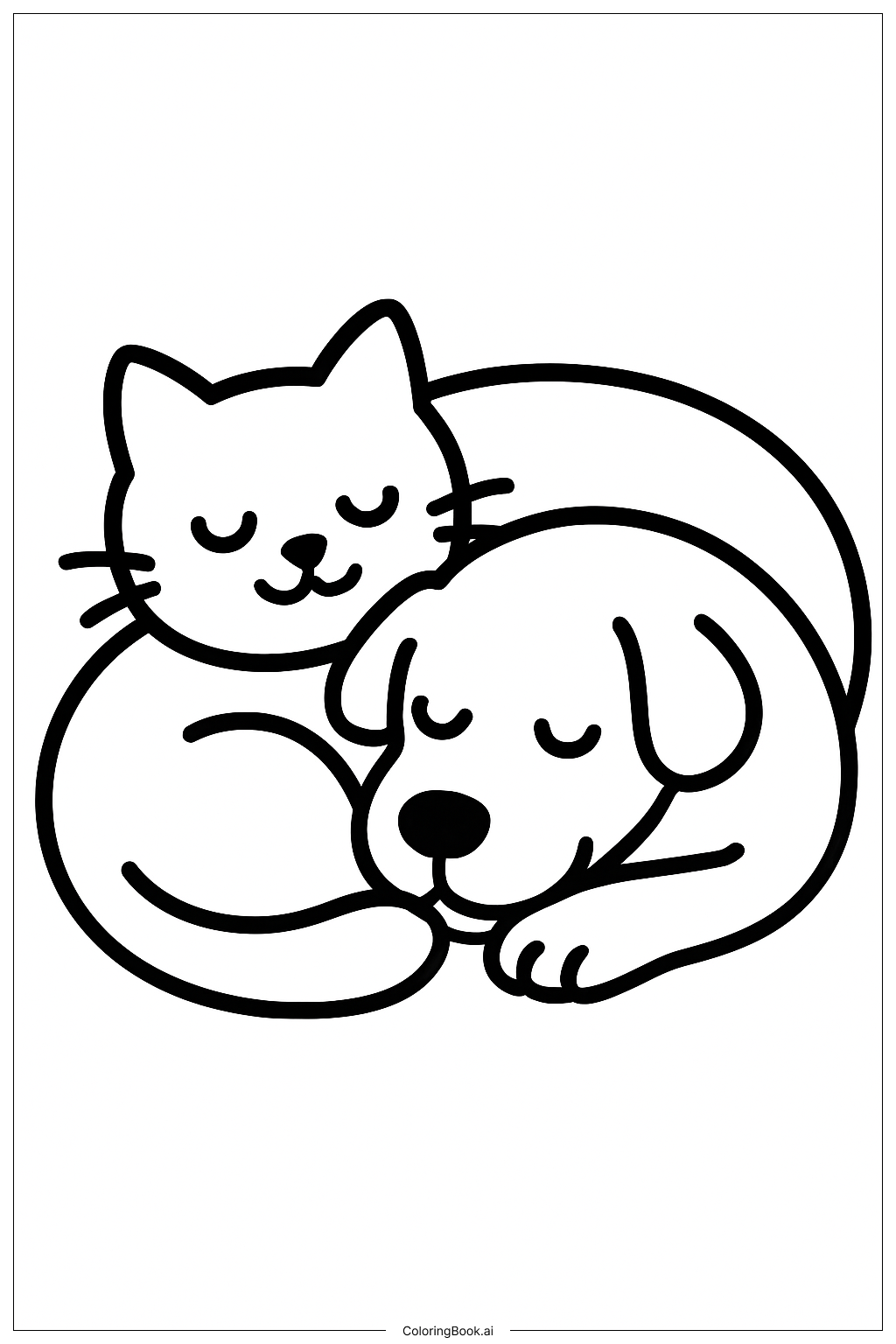  貓咪與狗狗熟睡中著色頁 