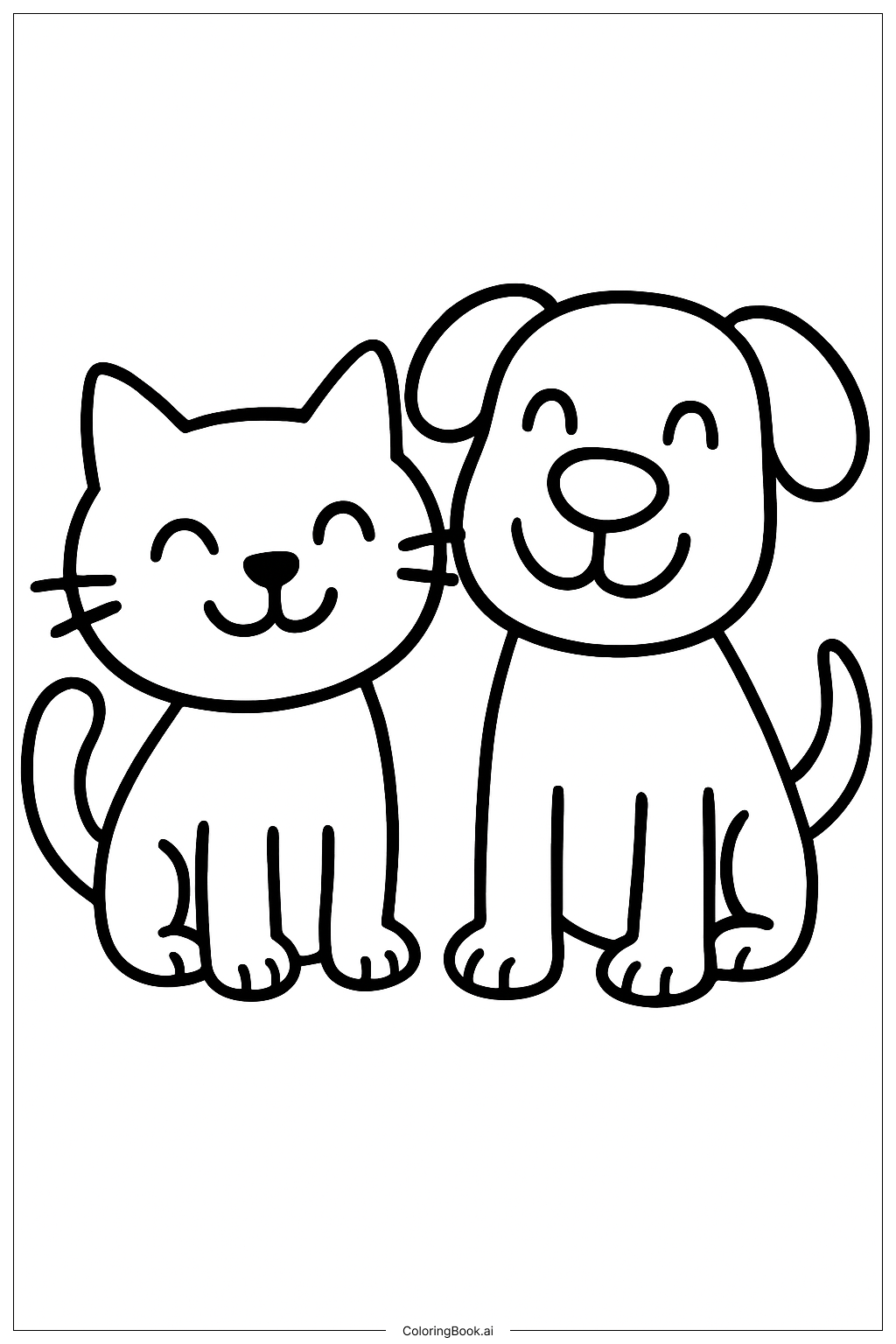 貓咪與狗狗微笑著色頁 