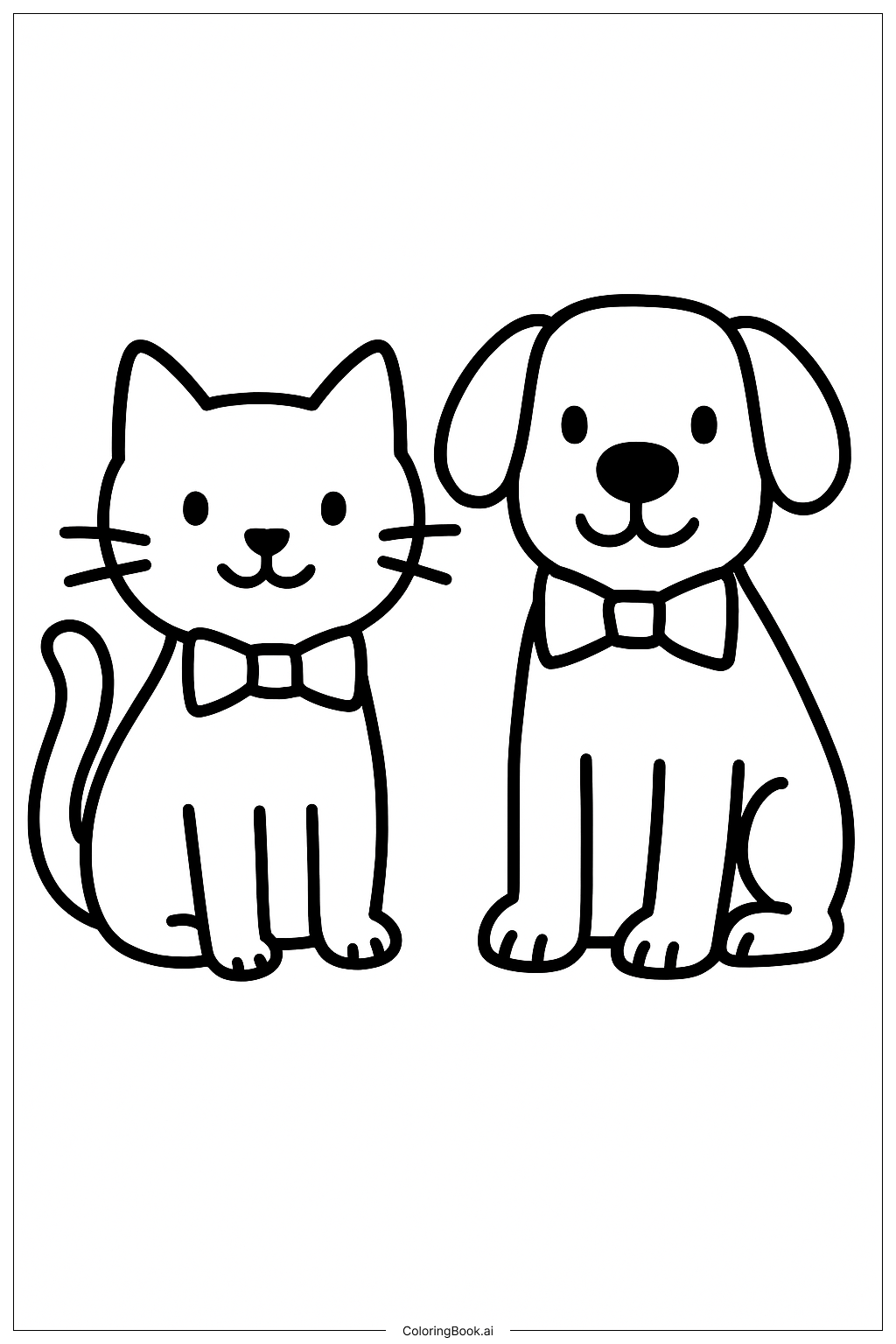  戴著領結的貓和狗著色頁 