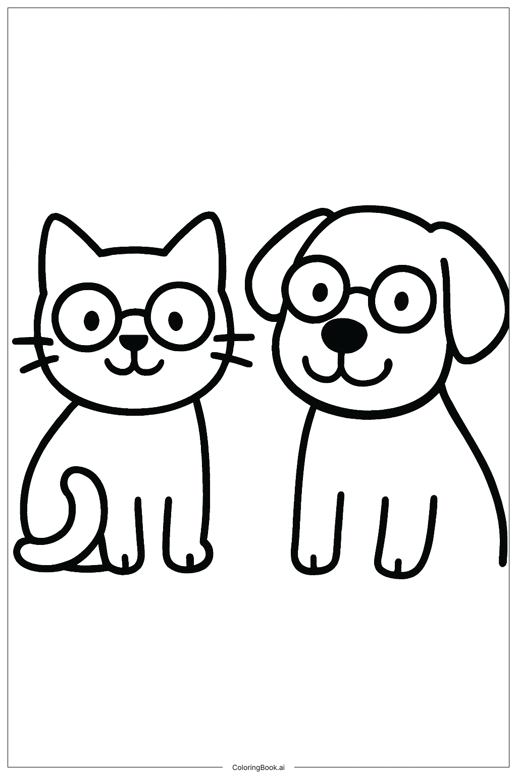  戴眼鏡的貓與狗著色頁 