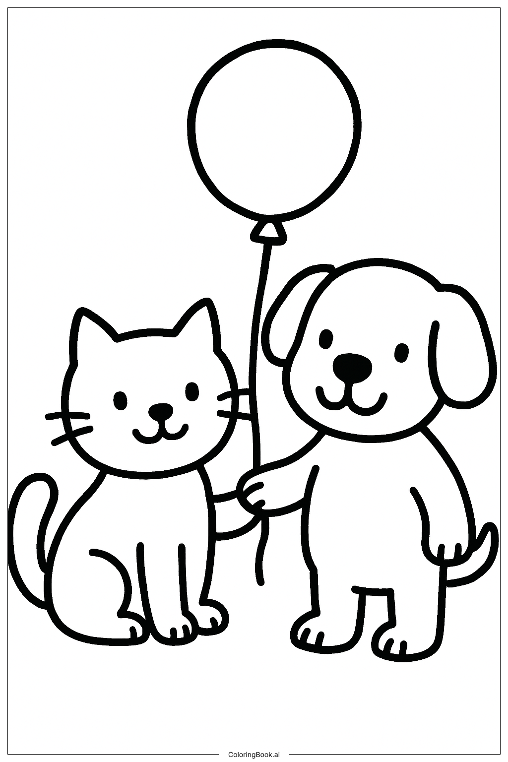  貓與狗與氣球著色頁 
