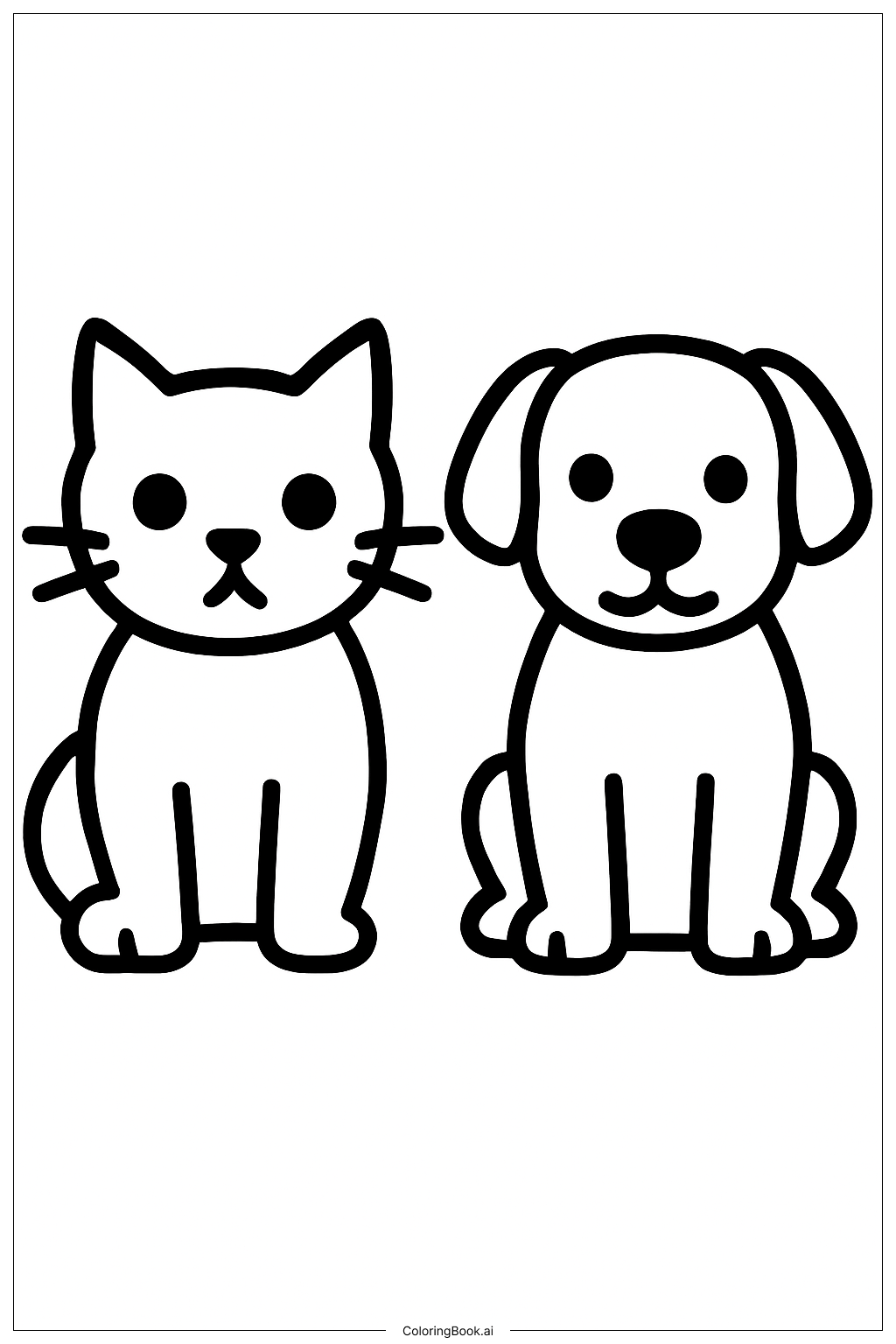  大眼睛的貓和狗著色頁 