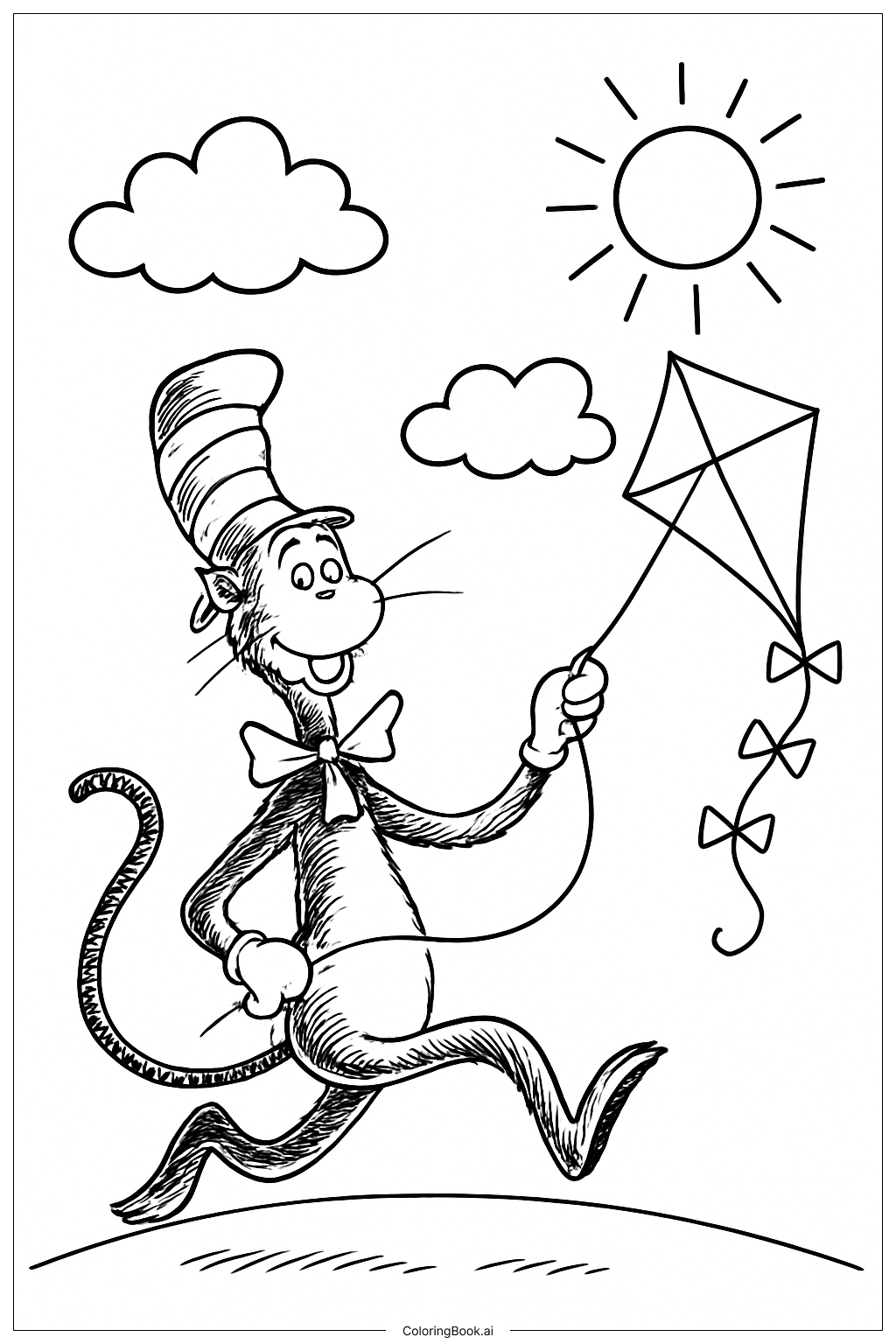  Cat In The Hat Flying Kite Coloring Page 