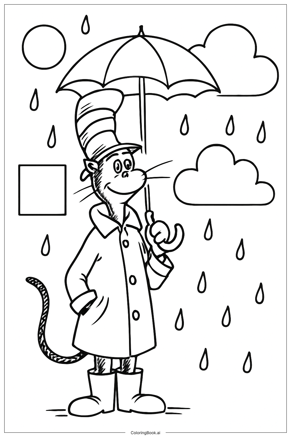  Cat In The Hat In Raincoat Coloring Page 