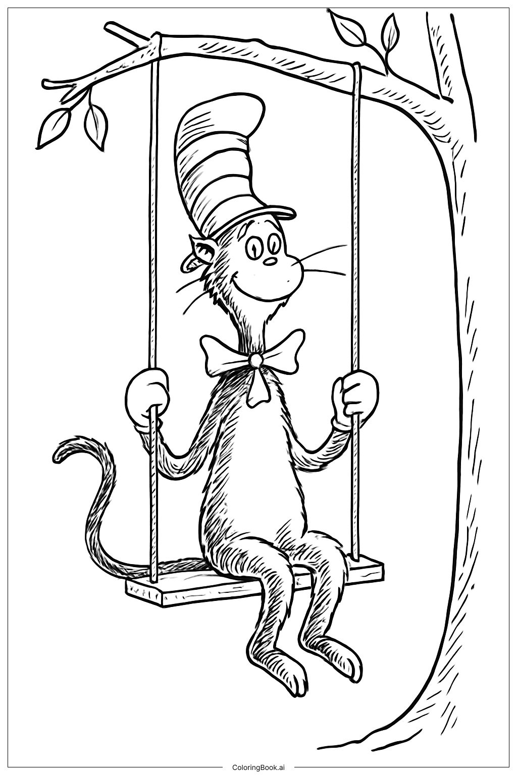  Cat In The Hat On Swing Coloring Page 