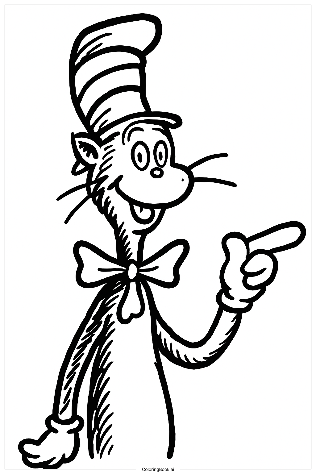  Cat In The Hat Pointing Coloring Page 