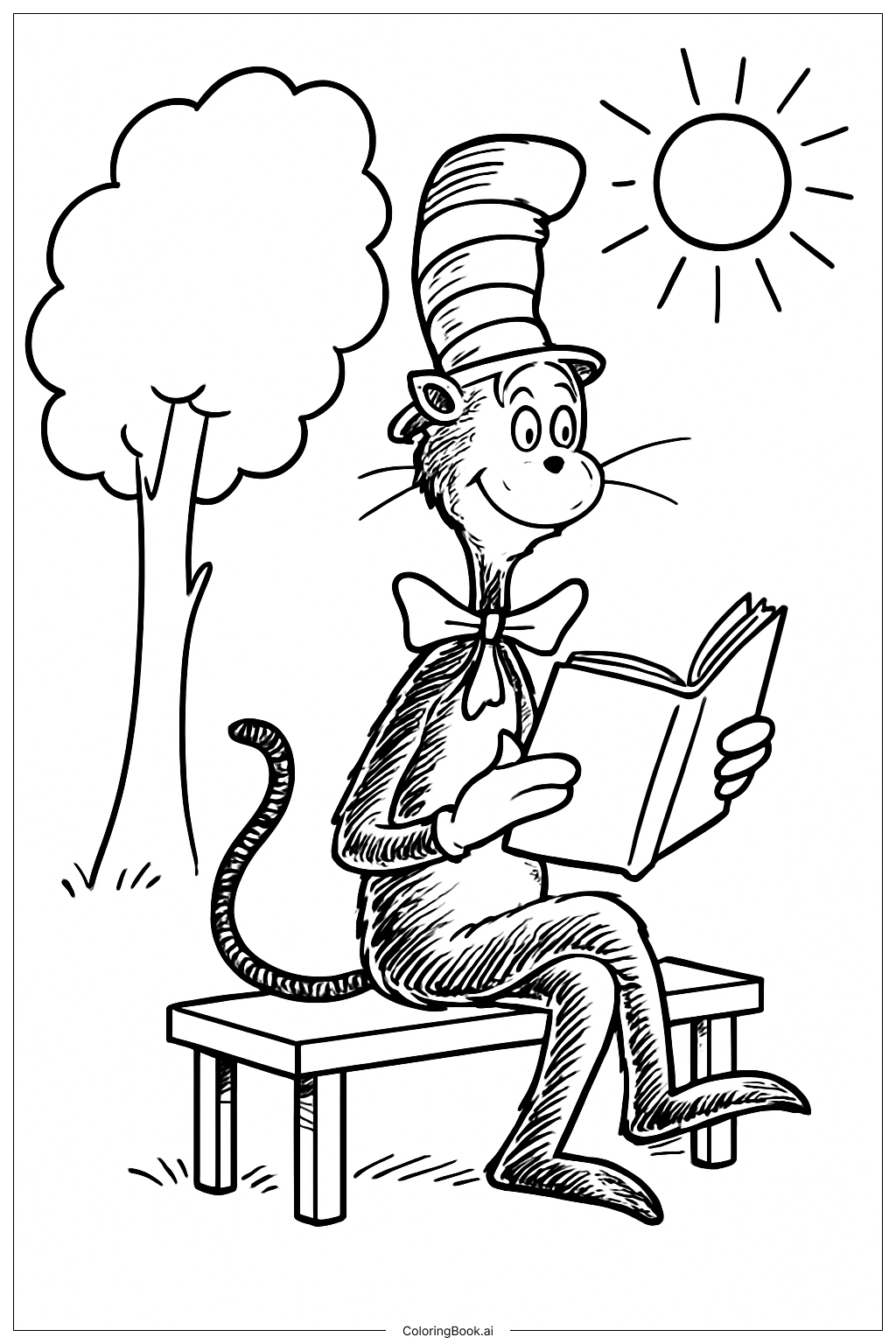  Cat In The Hat Reading Book Coloring Page 