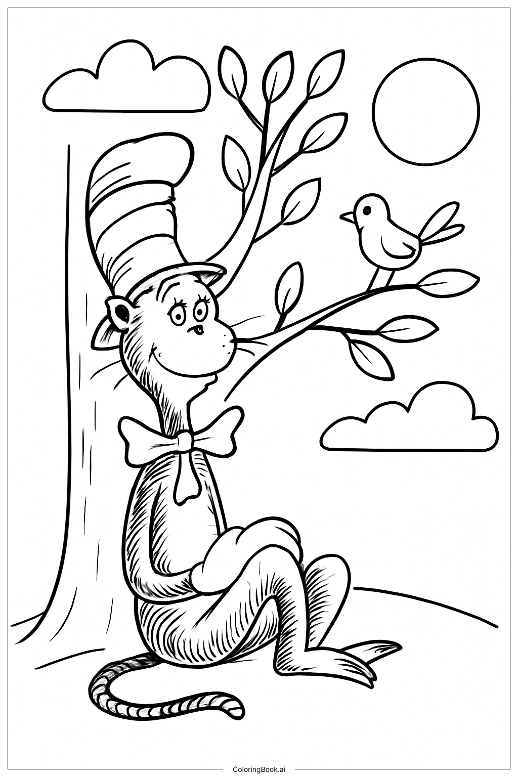  Cat In The Hat Under Tree Coloring Page 