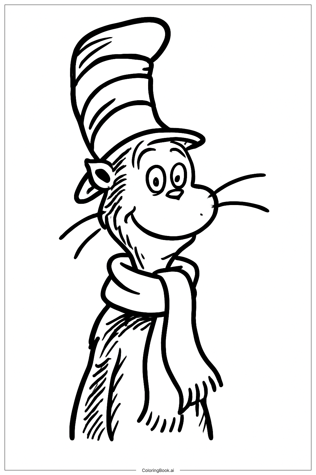  Cat In The Hat Wearing Scarf Coloring Page 