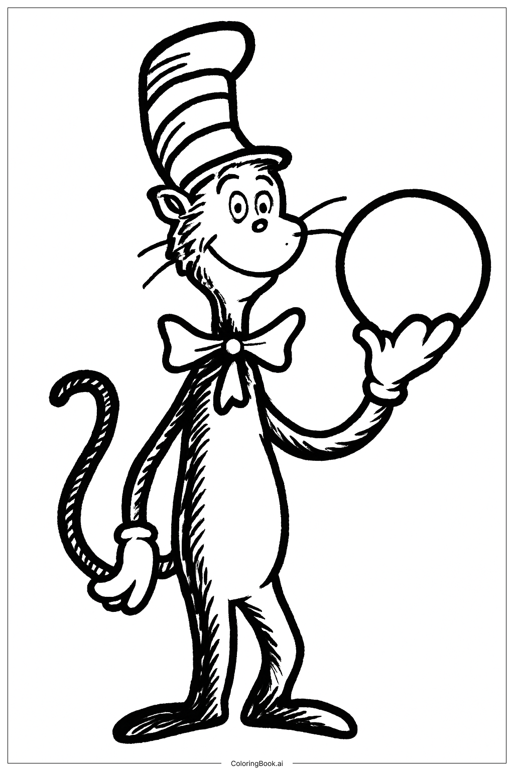  Cat In The Hat With Ball Coloring Page 
