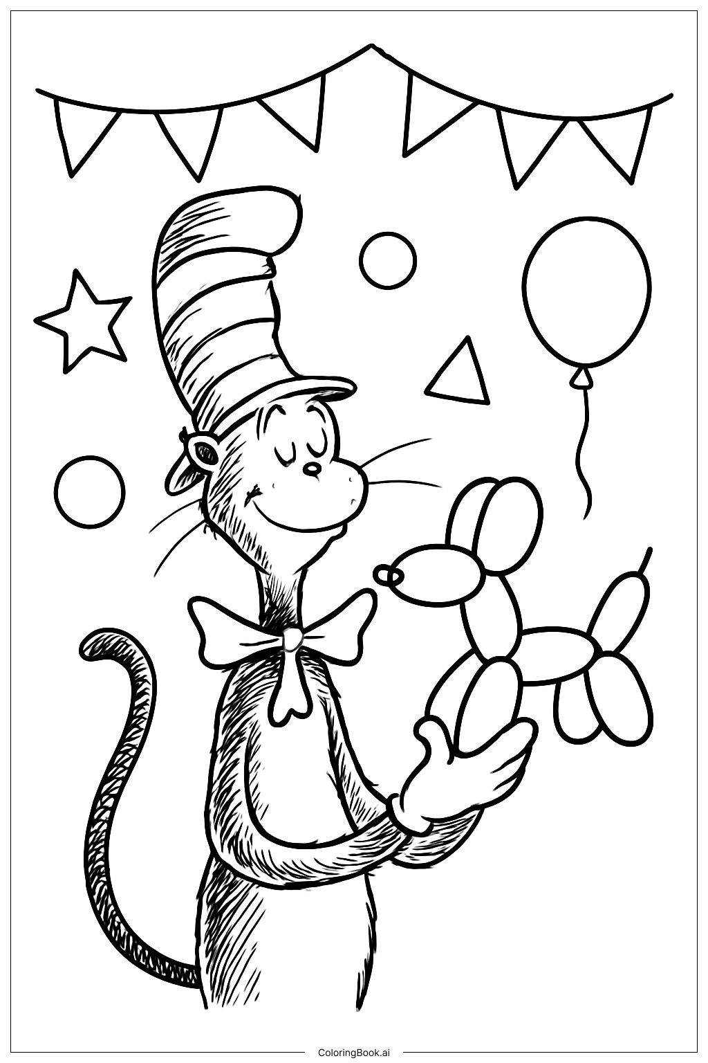  Cat In The Hat With Balloon Dog Coloring Page 