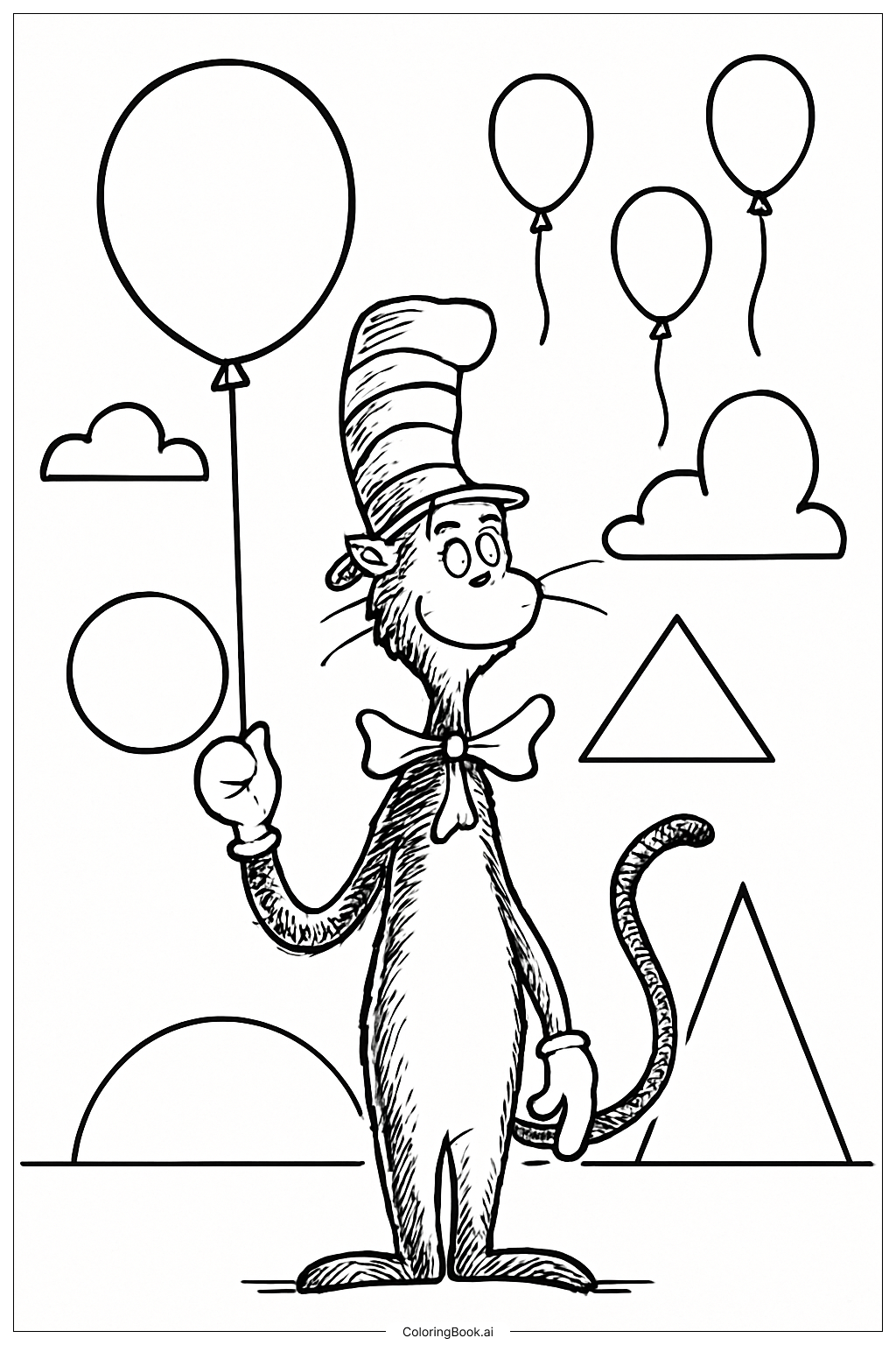  Cat In The Hat With Balloon Coloring Page 