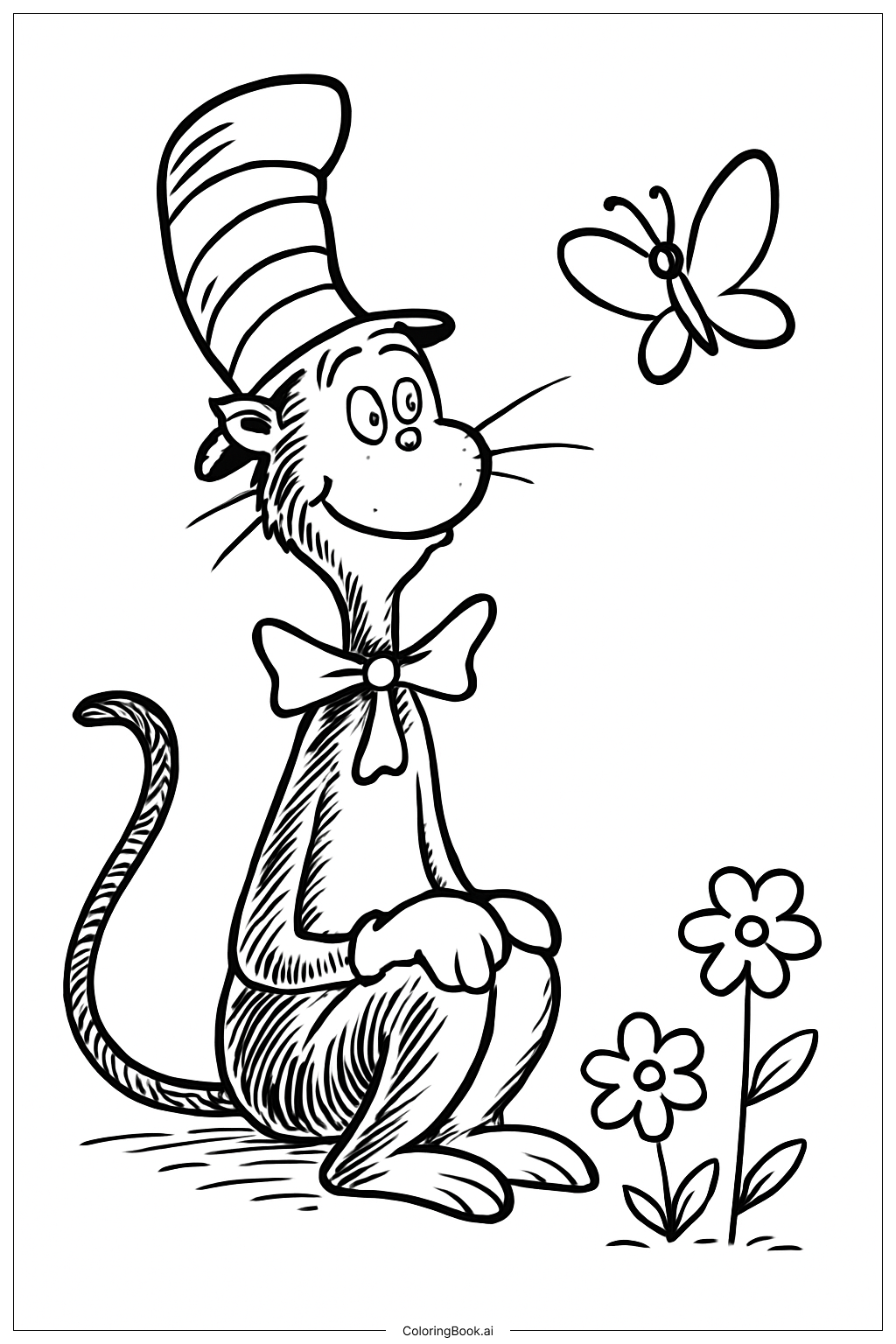  Cat In The Hat With Butterfly Coloring Page 