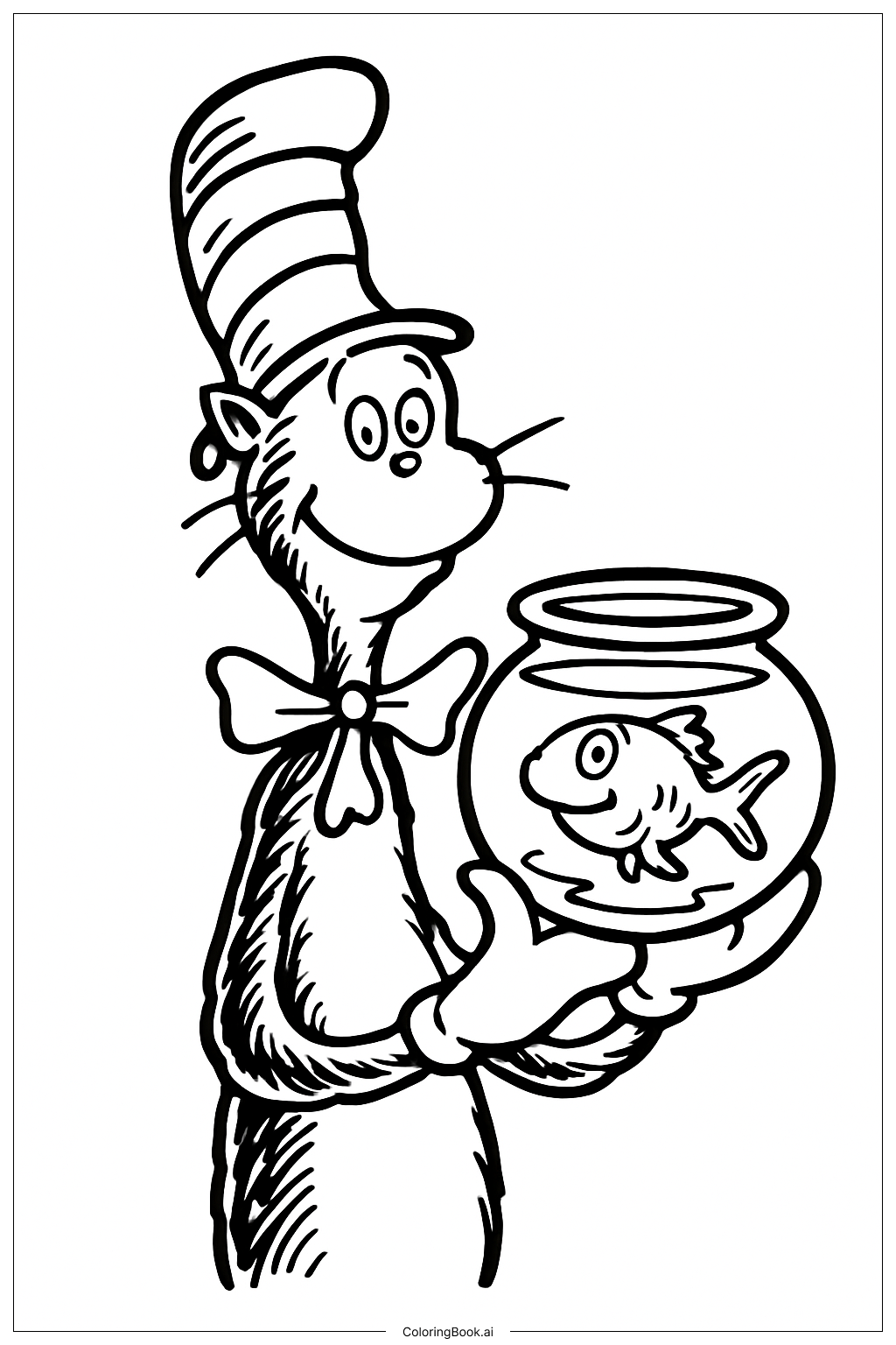  Cat In The Hat With Fish Coloring Page 