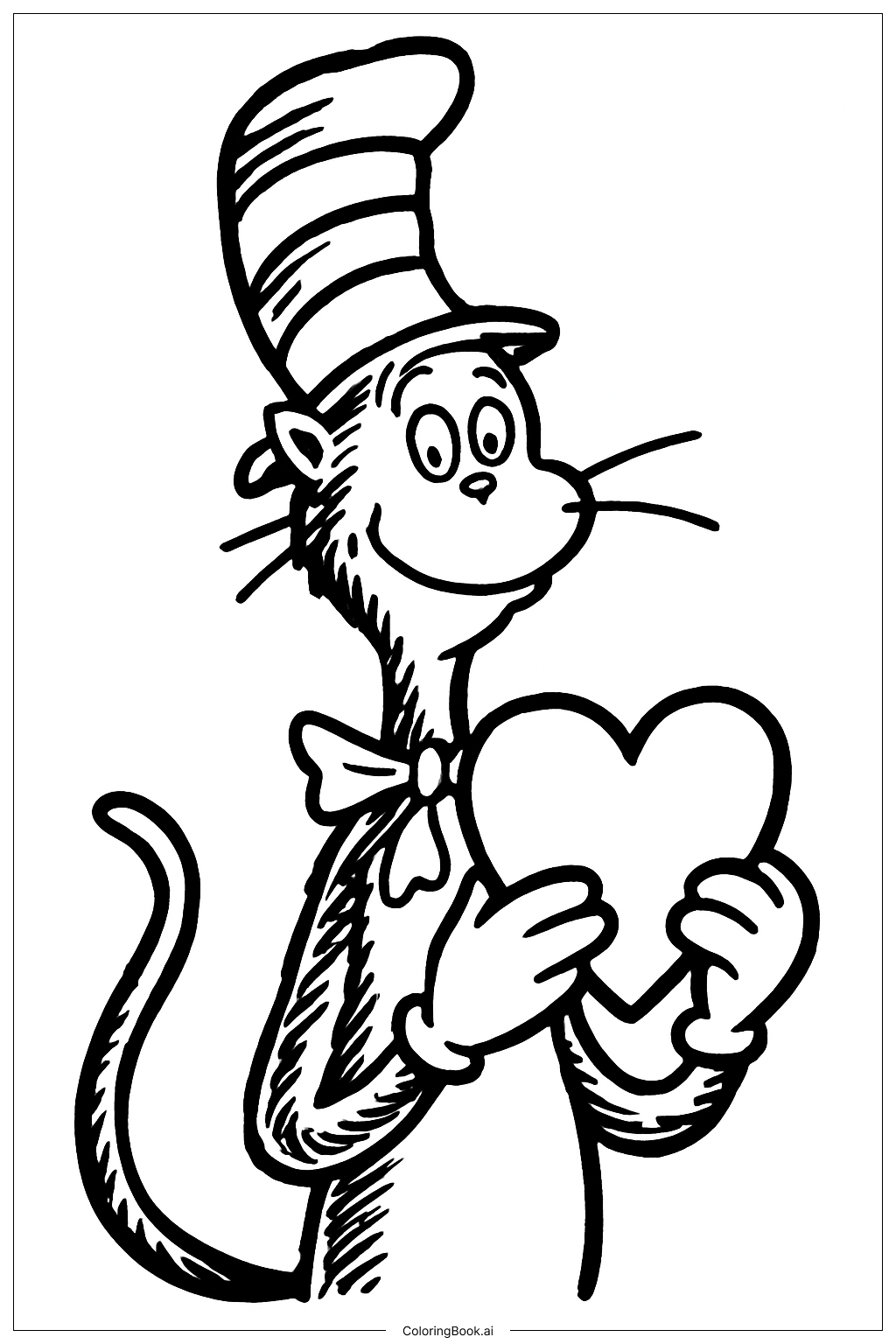  Cat In The Hat With Heart Coloring Page 