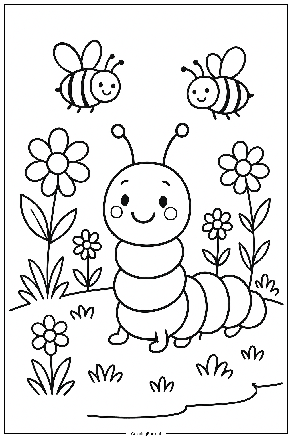 毛毛蟲與蜜蜂著色頁