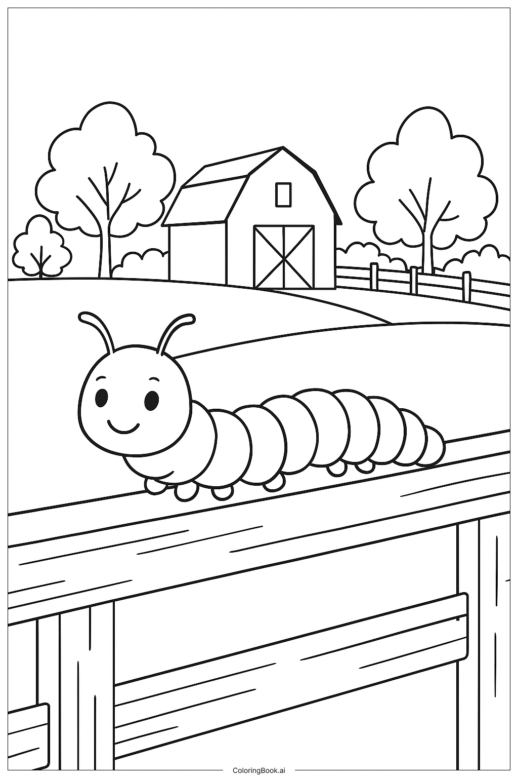  Página para colorir de Lagarta e Cena na Fazenda 
