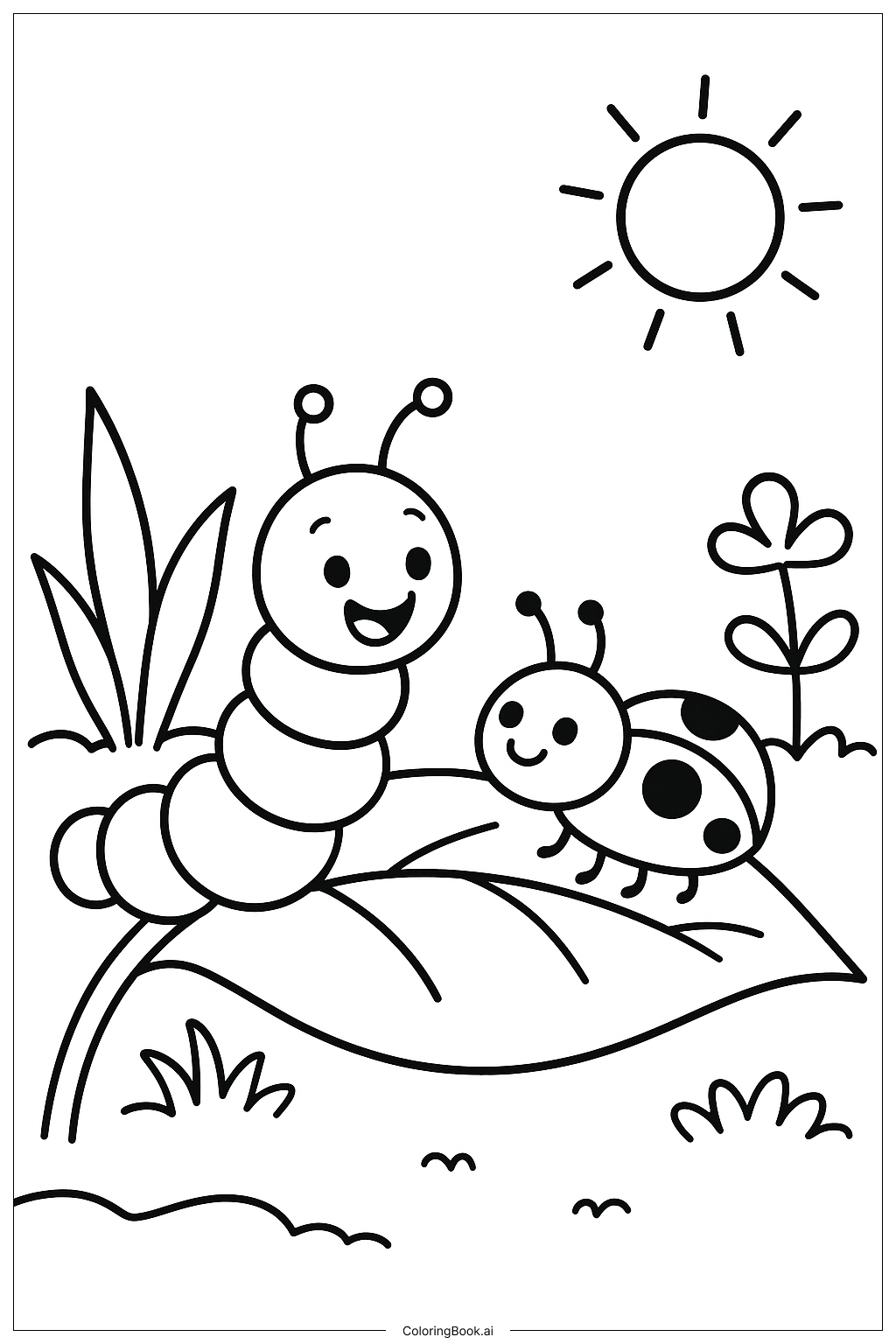  毛毛蟲與瓢蟲著色頁 