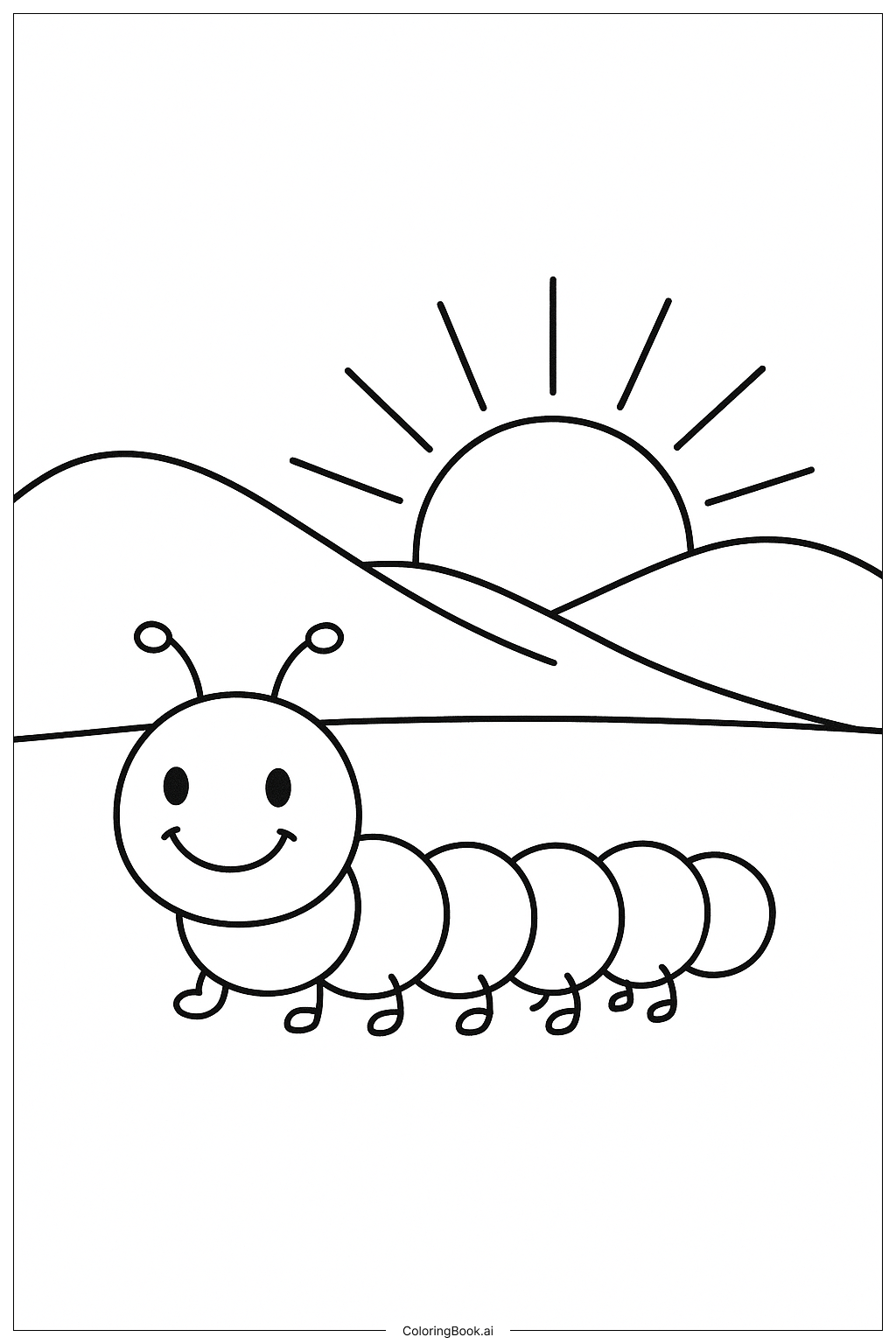  日出時的小毛毛蟲著色頁 