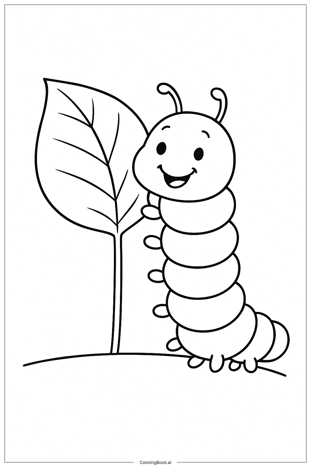 葉を食べるイモムシの塗り絵ページ