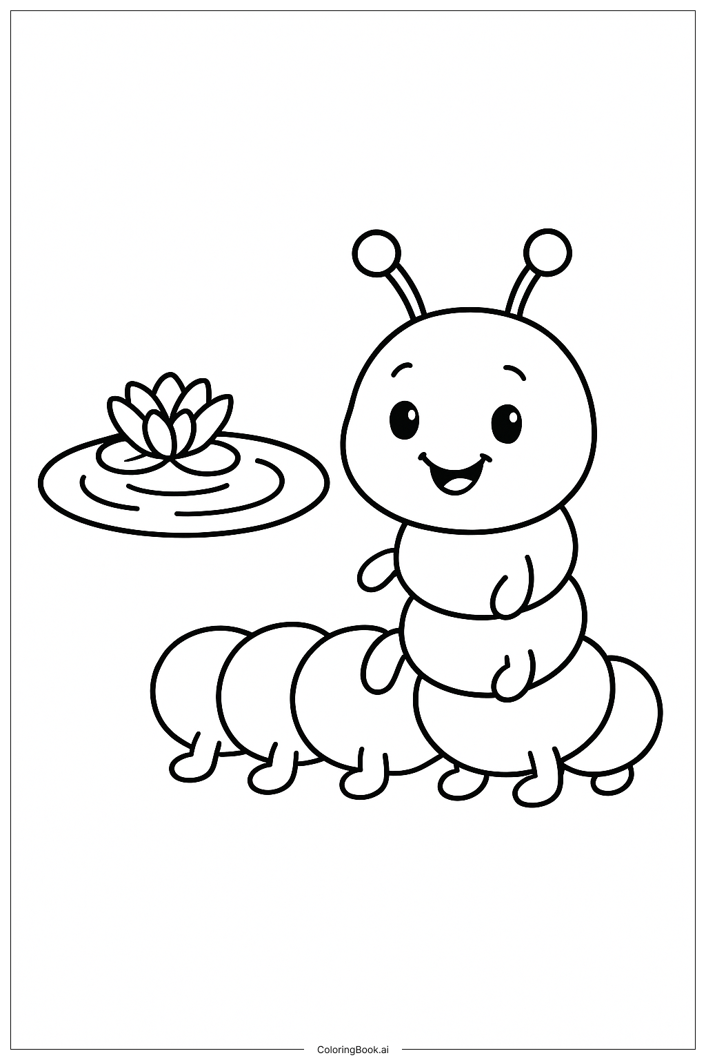  池塘旁的毛毛蟲著色頁 