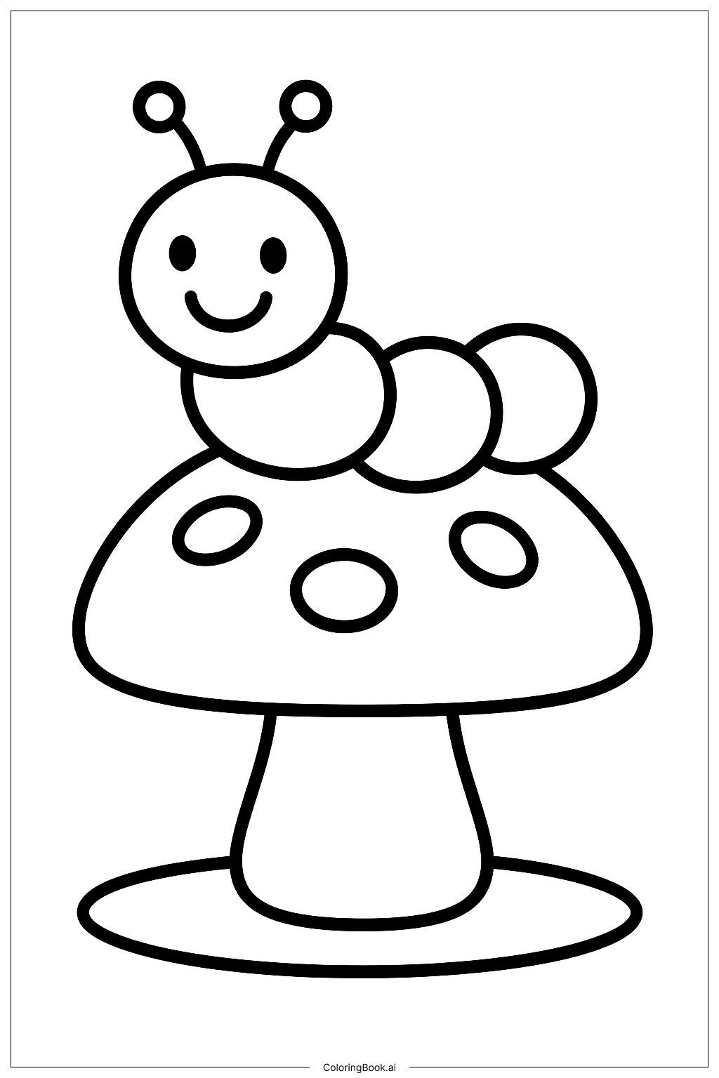  蘑菇上的毛毛蟲著色頁 