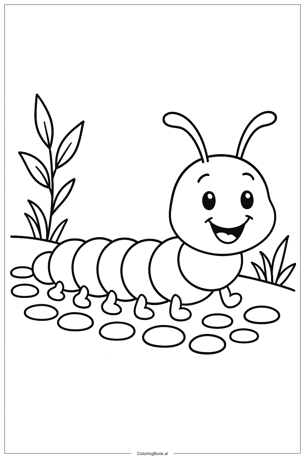  小毛毛蟲在石子路上著色頁 