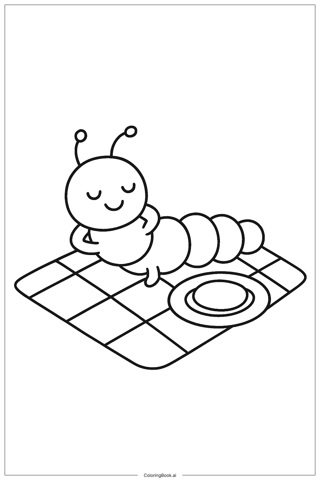  毛毛蟲在野餐墊上著色頁 