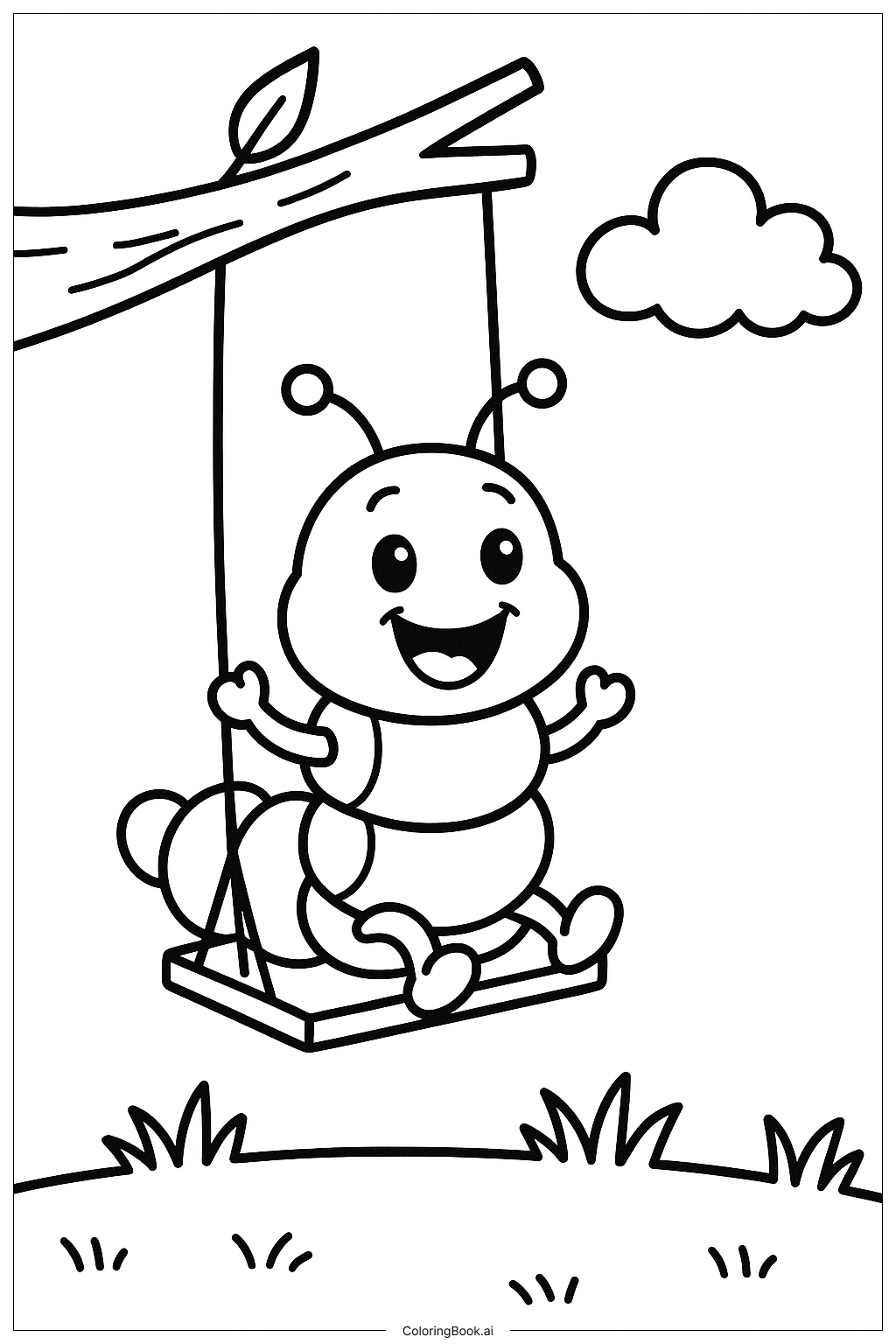  在鞦韆上的毛毛蟲著色頁 