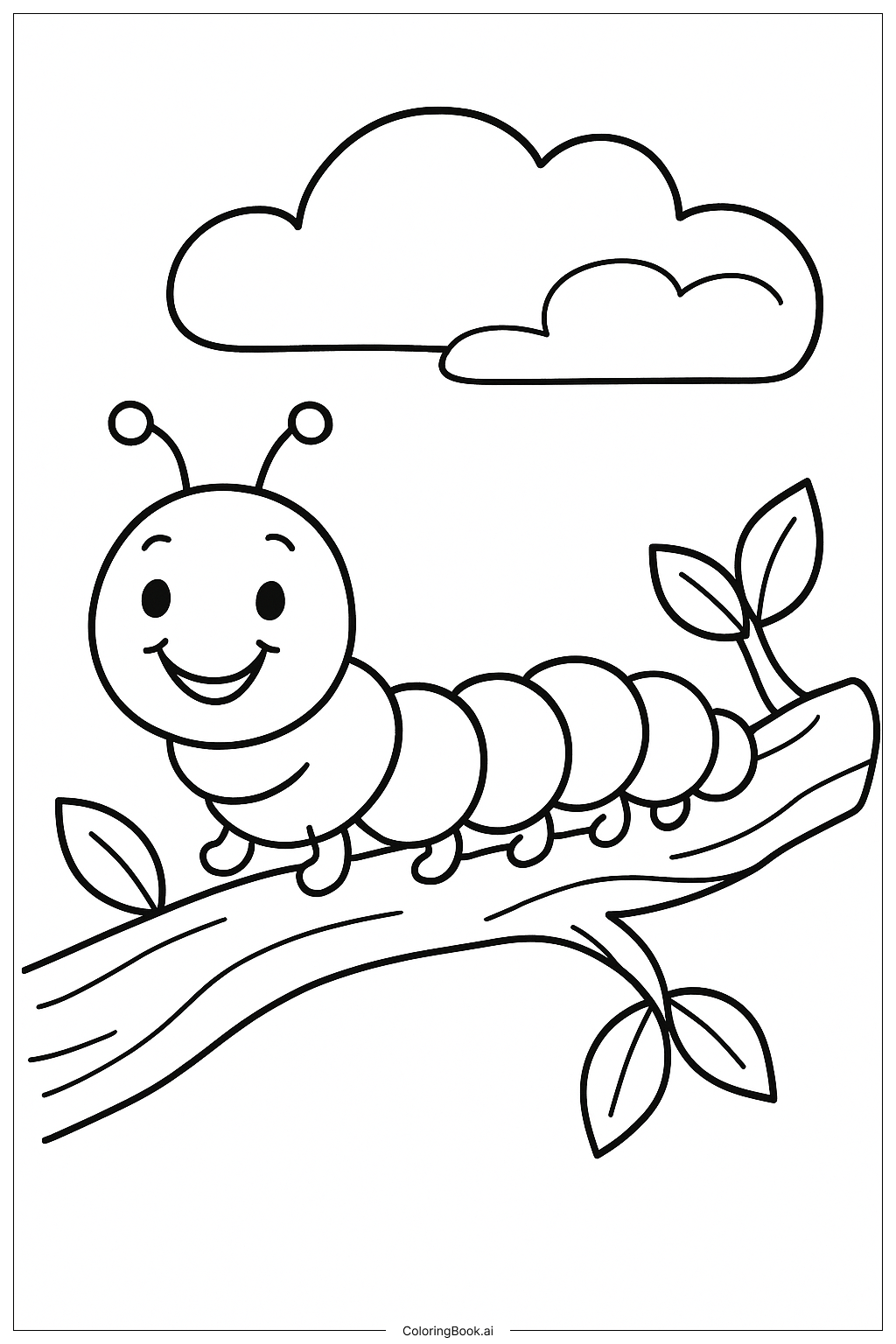 木の枝のイモムシの塗り絵ページ