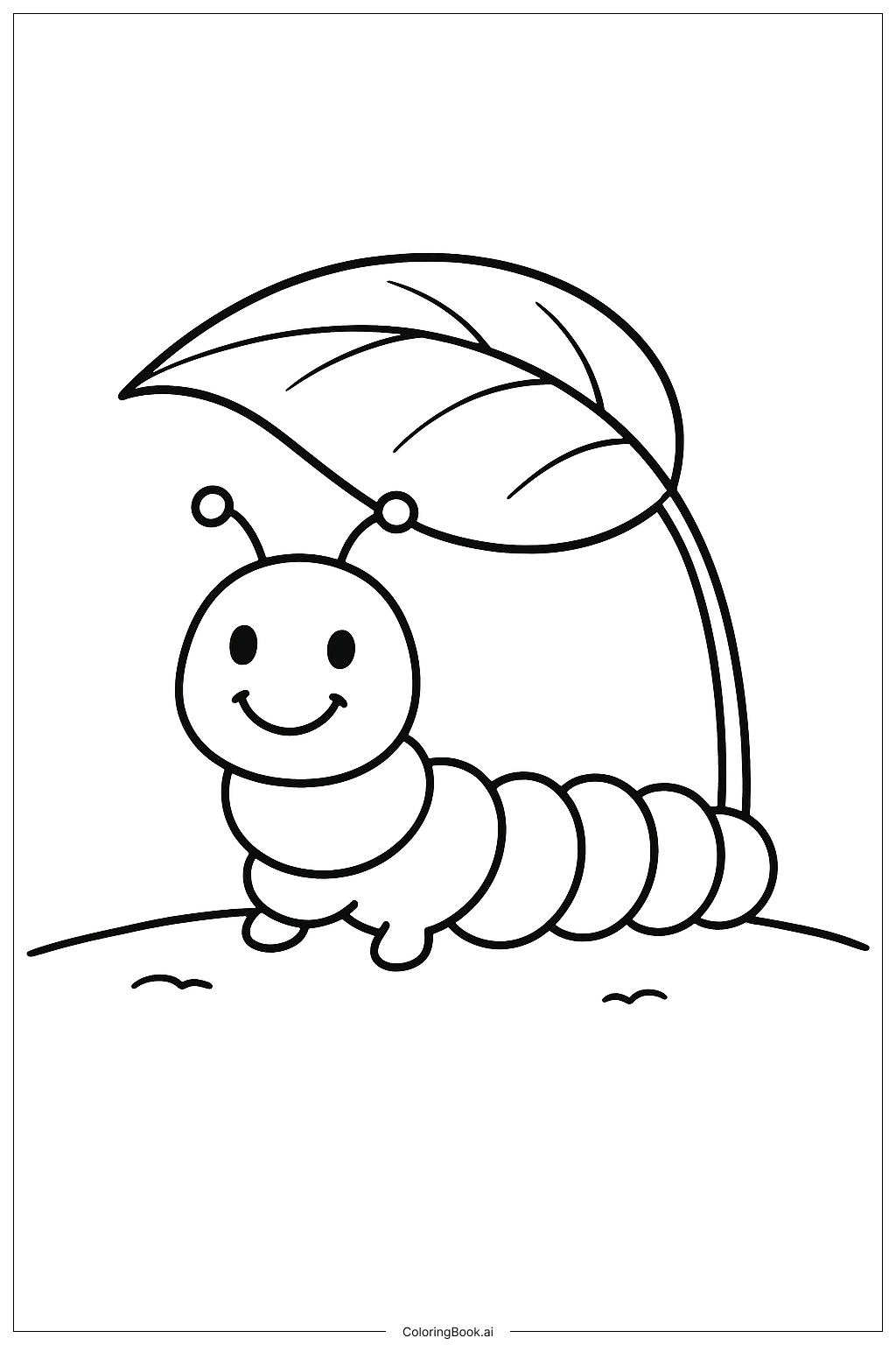 毛毛蟲躲在葉傘下著色頁