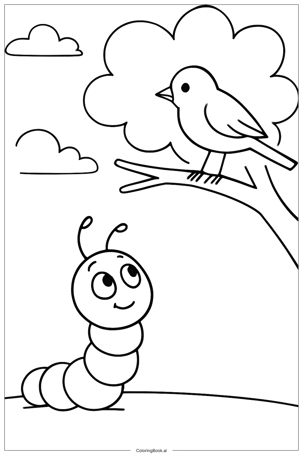 Raupe, die einen Vogel beobachtet Ausmalseite