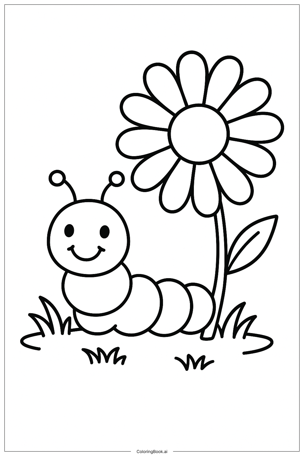  毛毛蟲與雛菊著色頁 