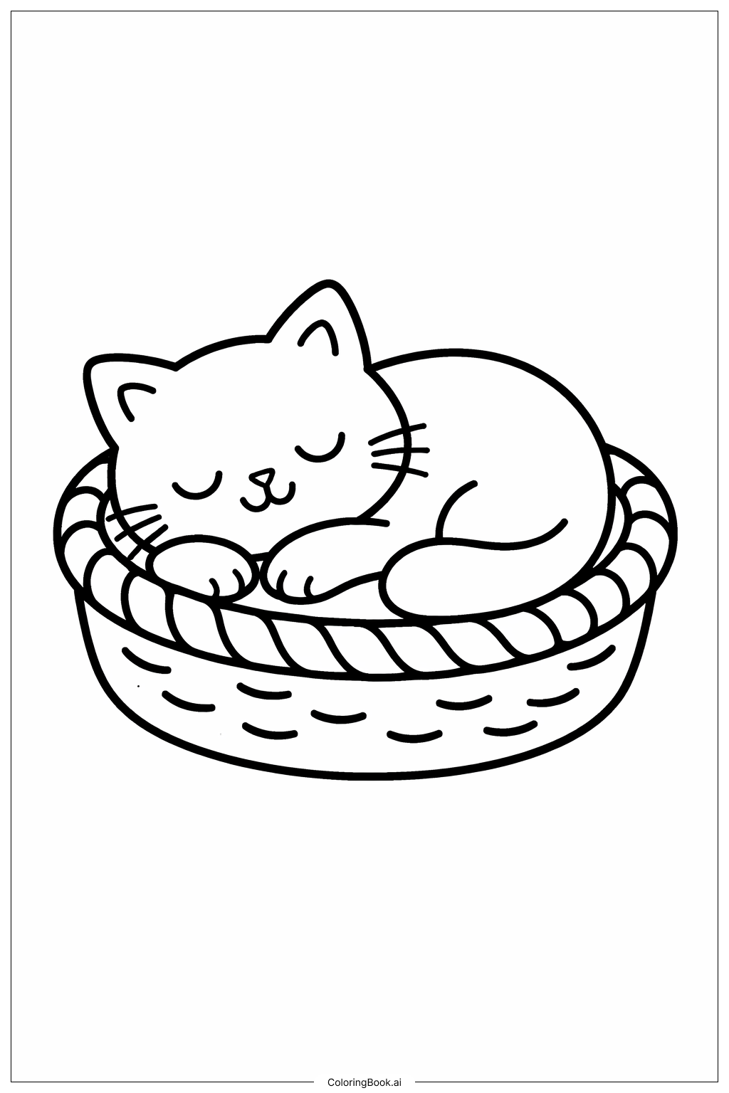  篮筐里的猫咪小憩填色页 