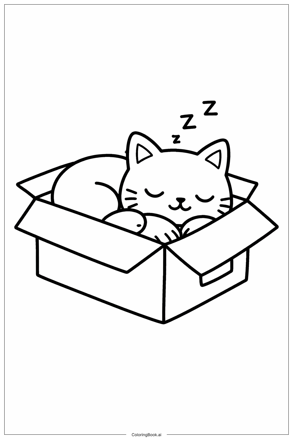  盒子里的猫咪小憩填色页 