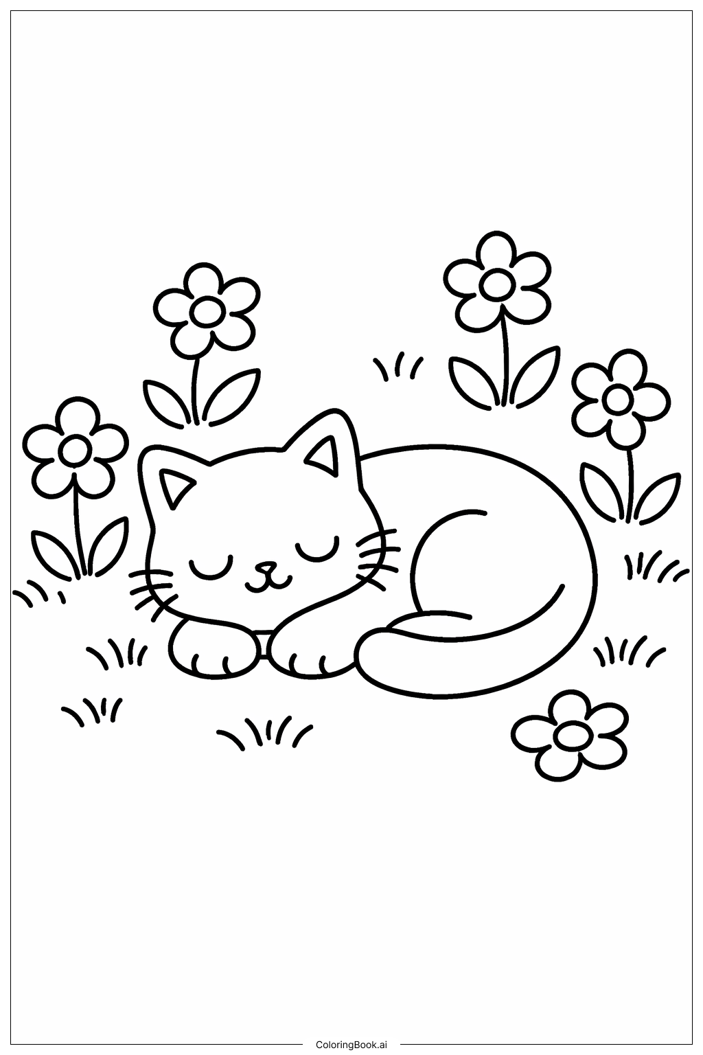  花园里的猫咪小憩填色页 